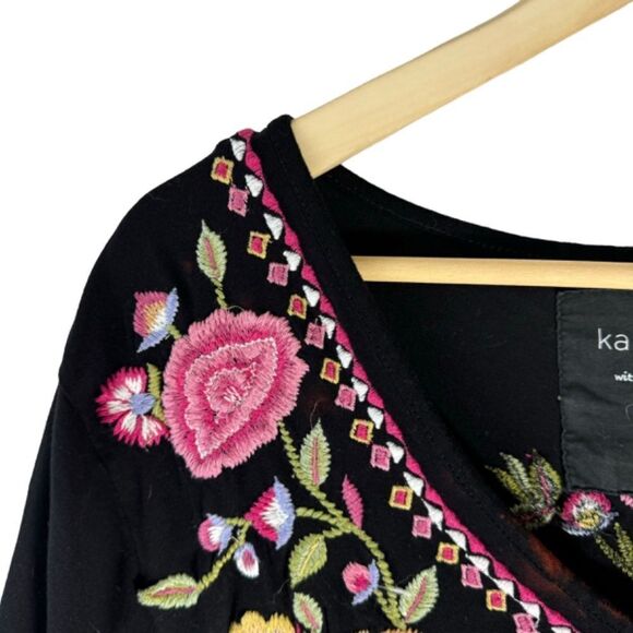 Karen Seo Black Embroidered Bodice V-Neck Dress Sz XL - Picture 4 of 9